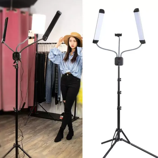 Lampe LED pour cils et maquillage - Avec support de téléphone portable et trépied télescopique