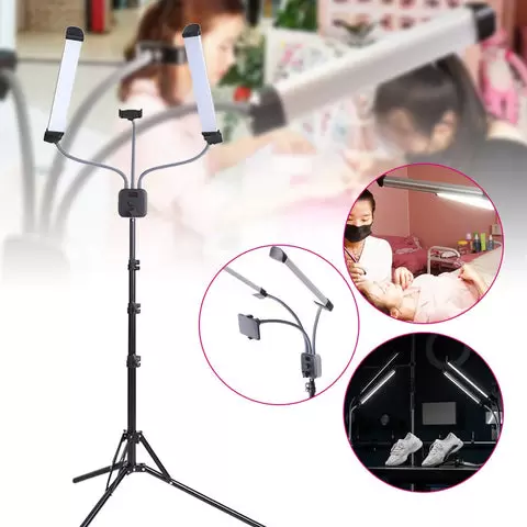 LED-lamp voor wimpers en make-up - met houder voor mobiele telefoon en telescopisch statief - LED-lamp voor wimperverlenging