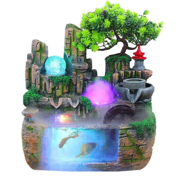 CNCEST Fontaine d'intérieur 220 V - Simulation de jardin rocaille - Humidificateur d'air avec effet brumisateur pour bureau, chambre à coucher