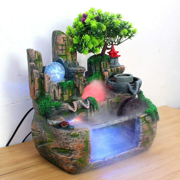 CNCEST Fontaine d'intérieur 220 V - Simulation de jardin rocaille - Humidificateur d'air avec effet brumisateur pour bureau, chambre à coucher