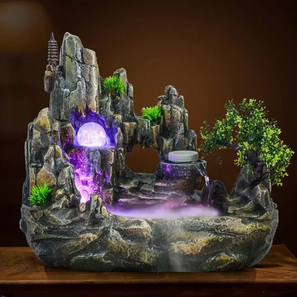 Fontaine de bureau à LED en résine avec changement de couleur RVB - Fontaine de table - Décoration pour salon, chambre à coucher