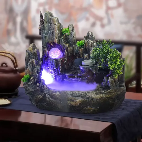 Fontaine de bureau à LED en résine avec changement de couleur RVB - Fontaine de table - Décoration pour salon, chambre à coucher