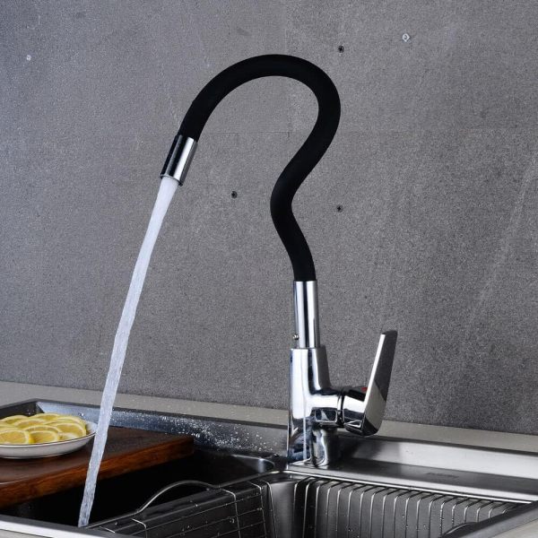 Robinet d'évier de cuisine extractible pivotant à 360°, noir