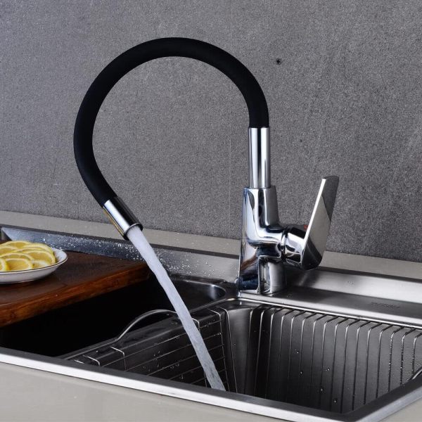 Robinet d'évier de cuisine extractible pivotant à 360°, noir