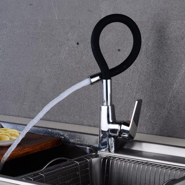 Robinet d'évier de cuisine extractible pivotant à 360°, noir