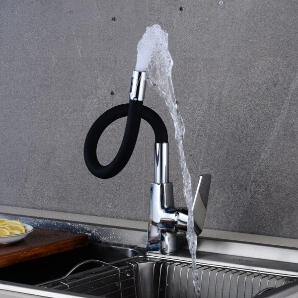 Robinet d'évier de cuisine extractible pivotant à 360°, noir