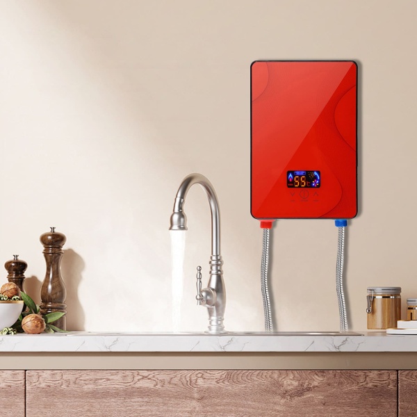 Mini chauffe-eau instantané, alimentation en eau de la salle de bain, max. 55 C, 220 V 6,5 kW (rouge)
