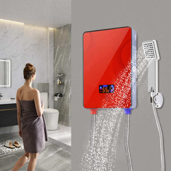 Mini chauffe-eau instantané, alimentation en eau de la salle de bain, max. 55 C, 220 V 6,5 kW (rouge)