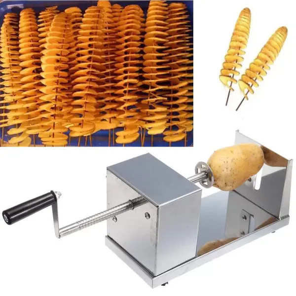 Coupe-Pommes de Terre en Acier Inoxydable avec manivelle et Pieds en Caoutchouc antidérapants pour Fruits Pommes de Terre, Tornado Chips
