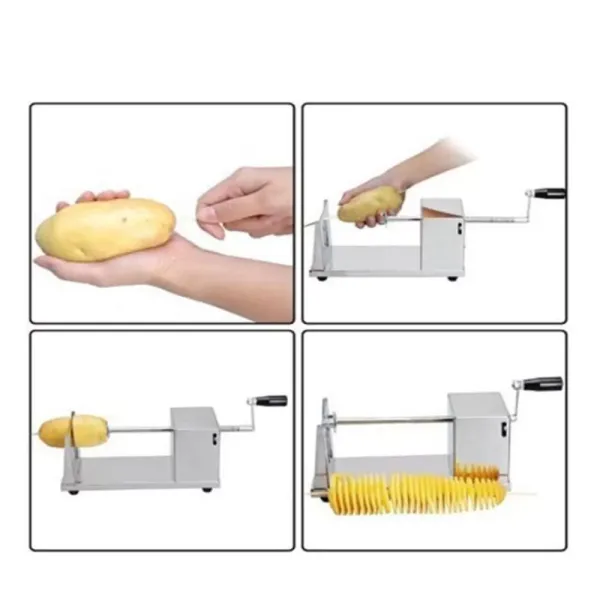 Coupe-Pommes de Terre en Acier Inoxydable avec manivelle et Pieds en Caoutchouc antidérapants pour Fruits Pommes de Terre, Tornado Chips