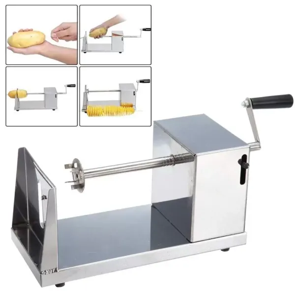 Coupe-Pommes de Terre en Acier Inoxydable avec manivelle et Pieds en Caoutchouc antidérapants pour Fruits Pommes de Terre, Tornado Chips Coupe-Pommes de Terre en Acier Inoxydable avec manivelle et Pieds en Caoutchouc antidérapants pour Fruits Pommes de Terre, Tornado Chips