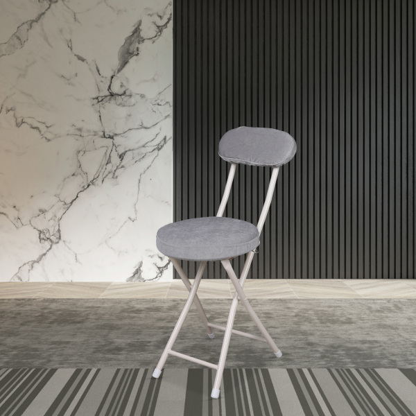 CNCEST Tabouret Pliant Tabouret de Bar Tabouret de Dortoir Rond Tabouret Pliant de Loisirs avec Housse en Tissu Amovible avec Dossier Gris