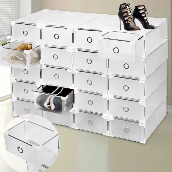 Organisateur durable pliable empilable empilable de tiroir de boîtes de rangement de chaussures en plastique 20X