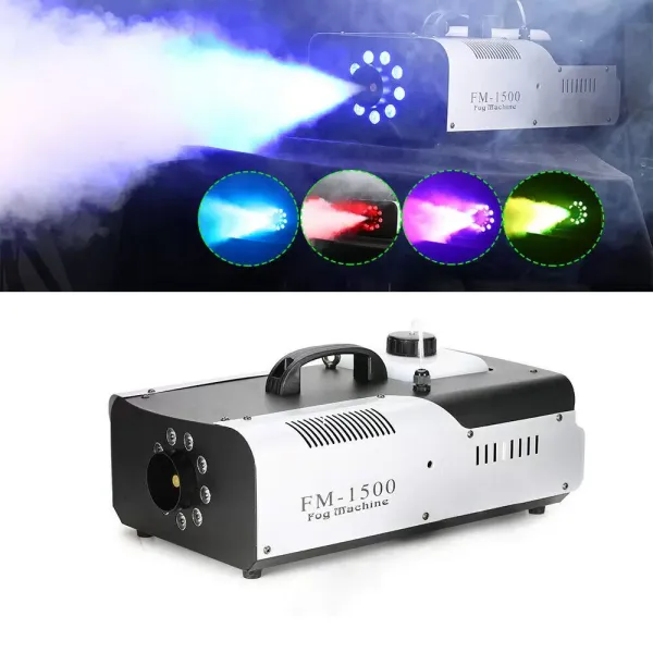 Machine à fumée DMX - 1500 W - 2 l - 9 x 3 W - 3 en 1 - LED RVB - Éclairage de scène - Fumée - Avec télécommande