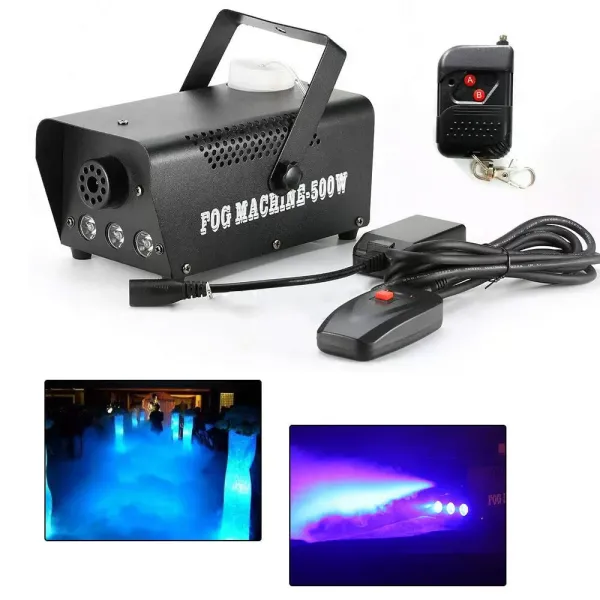 Machine à Fumée, Machine à Brouillard avec Effet de Lumières LED, Brouillard 500W avec 1 Récepteur Filaire et 1 Télécommande sans Fil