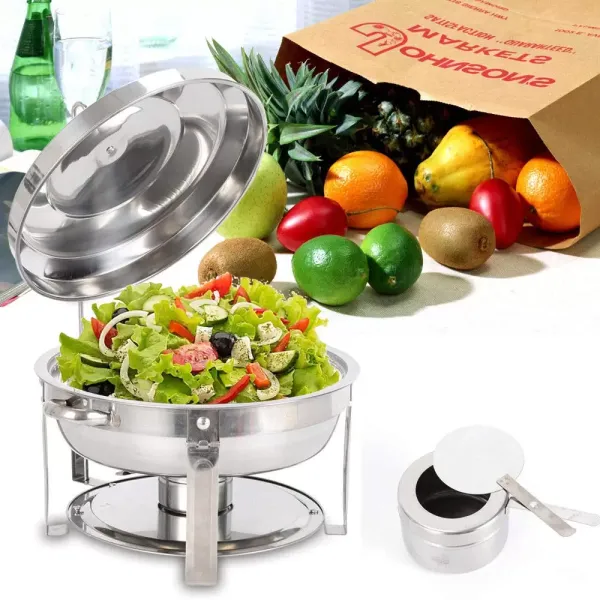 CNCEST Chafing Dish Récipient de Maintien au Chaud en Acier Inoxydable pour la Cuisson, Le Buffet et la fête 7,5 l Rond