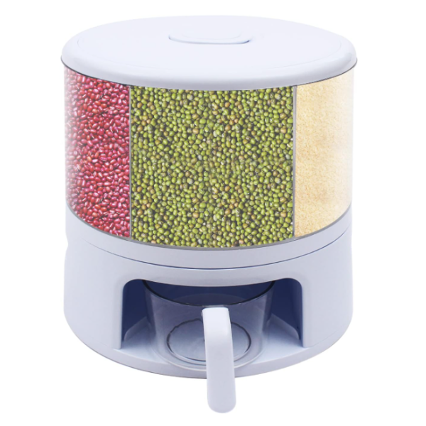 Distributeur de céréales de cuisine rotatif à 360 °, distributeur de céréales avec tasse à mesurer, récipient à céréales, capacité 11 kg/24 lbs