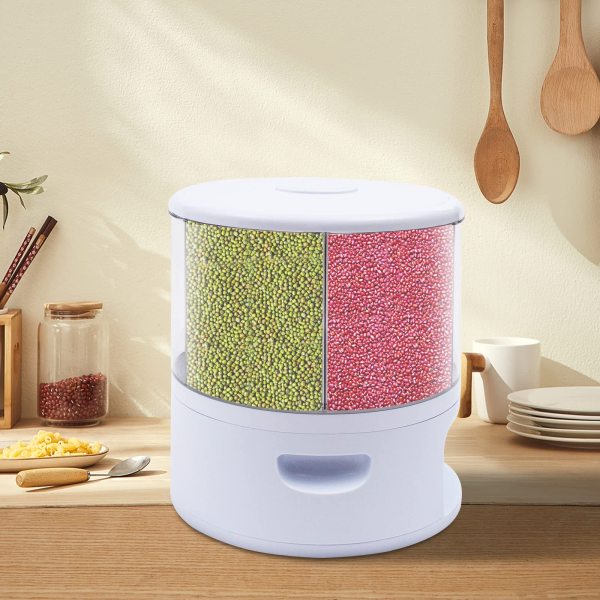 Distributeur de céréales de cuisine rotatif à 360 °, distributeur de céréales avec tasse à mesurer, récipient à céréales, capacité 11 kg/24 lbs