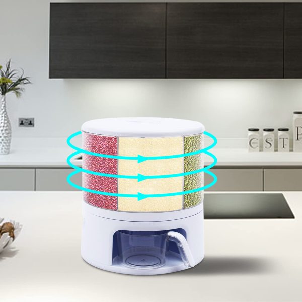 Distributeur de céréales de cuisine rotatif à 360 °, distributeur de céréales avec tasse à mesurer, récipient à céréales, capacité 11 kg/24 lbs Distributeur de céréales de cuisine rotatif à 360 °, distributeur de céréales avec tasse à mesurer, récipient à céréales, capacité 11 kg/24 lbs