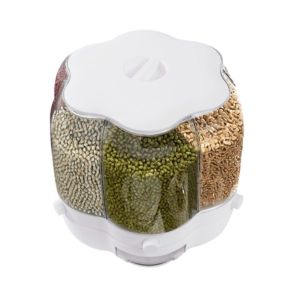Distributeur de céréales de cuisine rotatif à 360 °, 6 grilles de seaux de voyage, récipient à céréales, capacité 12,5 kg