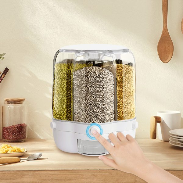 Distributeur de céréales de cuisine rotatif à 360 °, 6 grilles de seaux de voyage, récipient à céréales, capacité 12,5 kg Distributeur de céréales de cuisine rotatif à 360 °, 6 grilles de seaux de voyage, récipient à céréales, capacité 12,5 kg