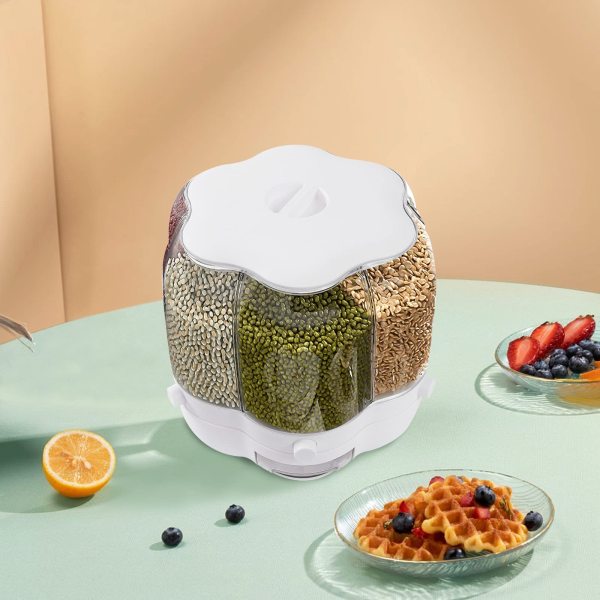 Distributeur de céréales de cuisine rotatif à 360 °, 6 grilles de seaux de voyage, récipient à céréales, capacité 12,5 kg