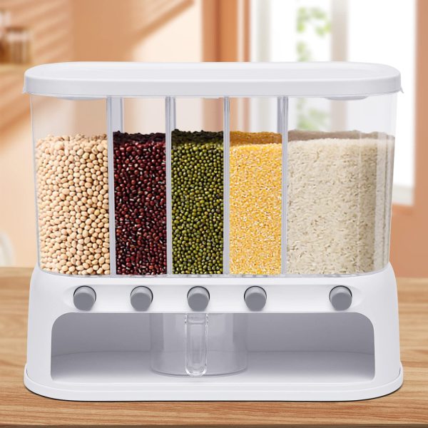 Distributeur de Céréales à 5 Grilles - Avec Couvercle - Organiseur Séparé pour Bonbons, Haricots, Riz, Aliments Secs Distributeur de Céréales à 5 Grilles - Avec Couvercle - Organiseur Séparé pour Bonbons, Haricots, Riz, Aliments Secs
