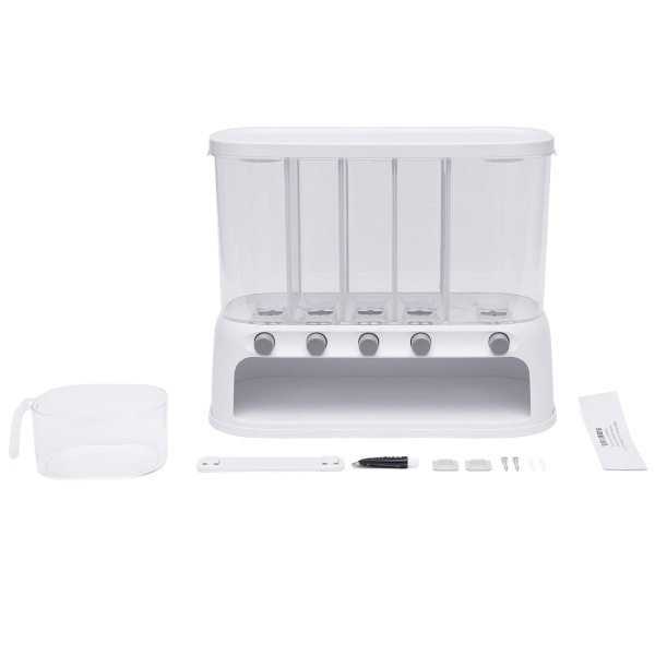 Distributeur de Céréales à 5 Grilles - Avec Couvercle - Organiseur Séparé pour Bonbons, Haricots, Riz, Aliments Secs