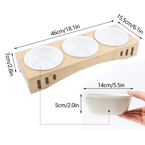 Mangeoire tendance pour chat et chien - Set de gamelles en céramique - 3 x 400 ml - Support antidérapant en bambou - Gamelles idéales
