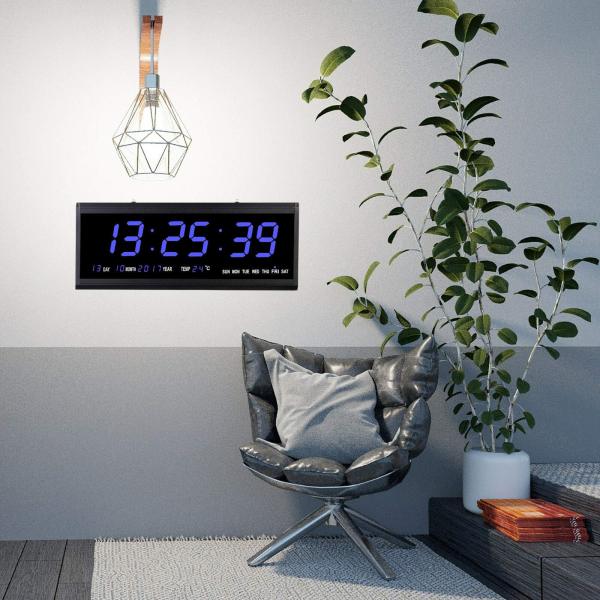 Horloge murale numérique LED avec date et affichage de la température - 480 x 190 x 30 mm