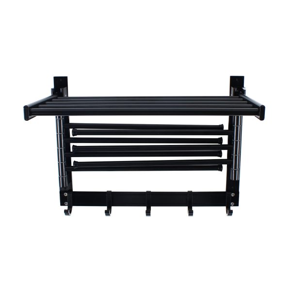 Porte-serviettes de bain mural - En aluminium - 40 cm - Avec 7 barres - En métal - Pour salle de bains et balcons - Jusqu'à 20 kg - Noir