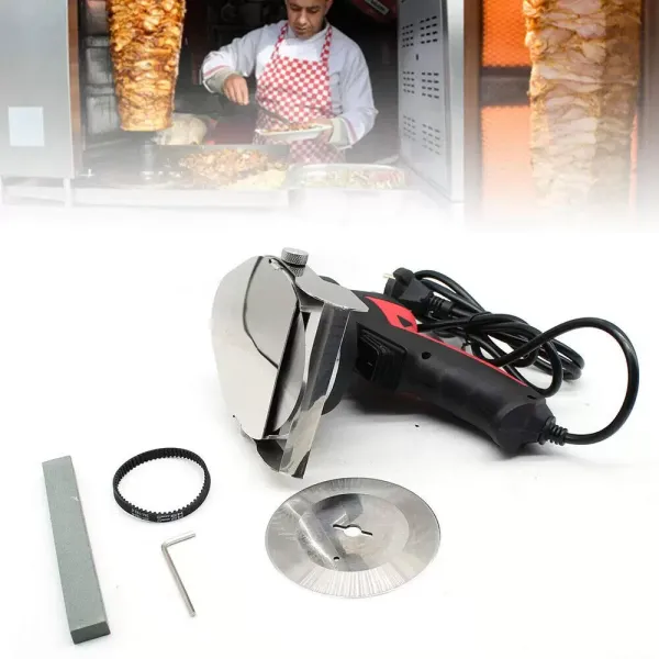 80 W Cutter électrique portable pour kebab - Largeur de coupe réglable de 1 à 8 mm - Couteau de gyroscope portable avec lame de rechange