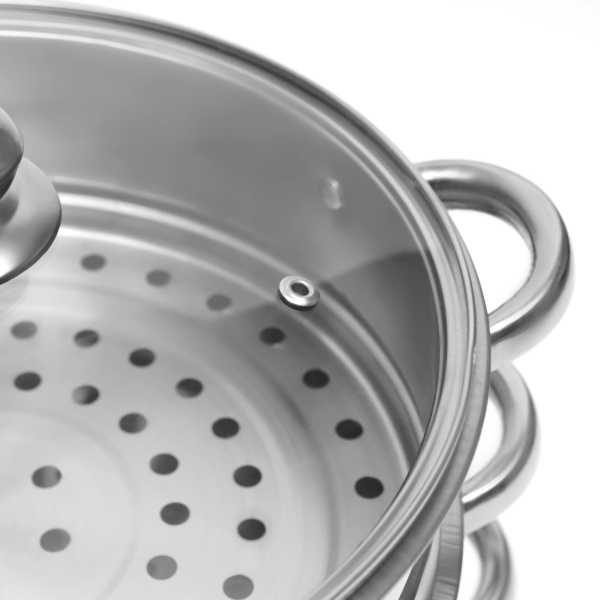 26 cm Cuiseur vapeur en acier inoxydable 5 récipients de cuisson à vapeur avec couvercle en verre 26 cm Cuiseur vapeur en acier inoxydable 5 récipients de cuisson à vapeur avec couvercle en verre