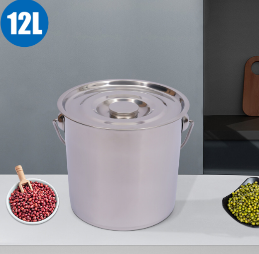 Seau à glace en acier inoxydable avec couvercle 6/12/20 litres pour aliments pour animaux, lait et denrées alimentaires