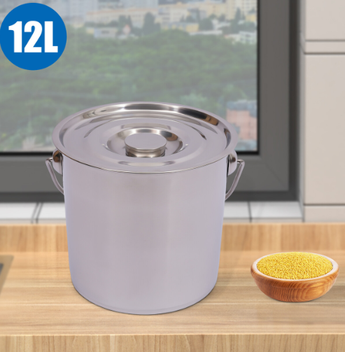 Seau à glace en acier inoxydable avec couvercle 6/12/20 litres pour aliments pour animaux, lait et denrées alimentaires