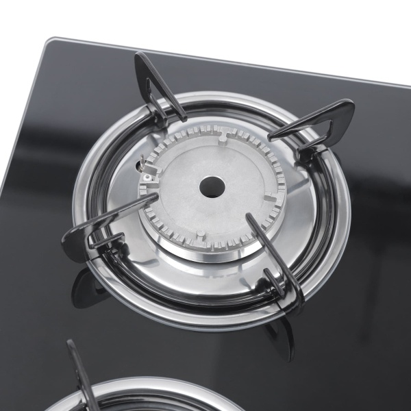 Plaque de cuisson à gaz 5 flammes - Intégrable - Noir - Avec protection anti-flamme - Pour cuisine, verre trempé