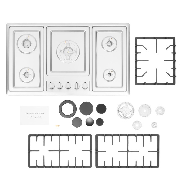 Plaque de cuisson à gaz 5 zones - 33,8 cm - Réchaud de camping 5 brûleurs - Réchaud à gaz/électrique/cuisinière à gaz/cuisinière à gaz/gaz naturel