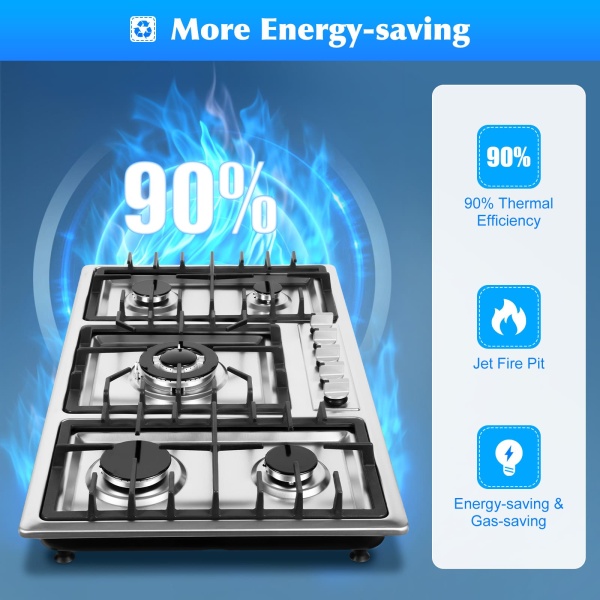 Plaque de cuisson à gaz 5 zones - 33,8 cm - Réchaud de camping 5 brûleurs - Réchaud à gaz/électrique/cuisinière à gaz/cuisinière à gaz/gaz naturel