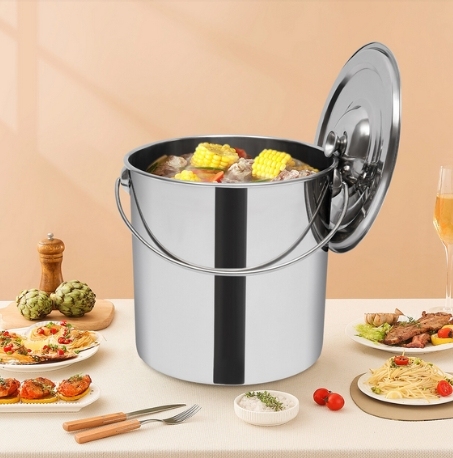 20L Seau en inox avec couvercle Seau en inox pour la cuisine Seau en inox pour le lait