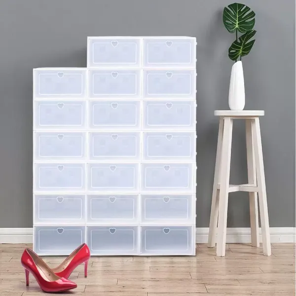 Lot de 20 boîtes de rangement à chaussures en plastique transparent empilables et durables 33 x 23 x 14 cm