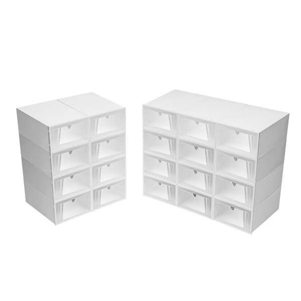 Lot de 20 boîtes de rangement à chaussures en plastique transparent empilables et durables 33 x 23 x 14 cm
