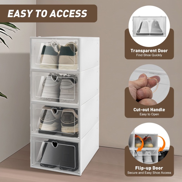 Lot de 20 boîtes de rangement à chaussures en plastique transparent empilables et durables 33 x 23 x 14 cm