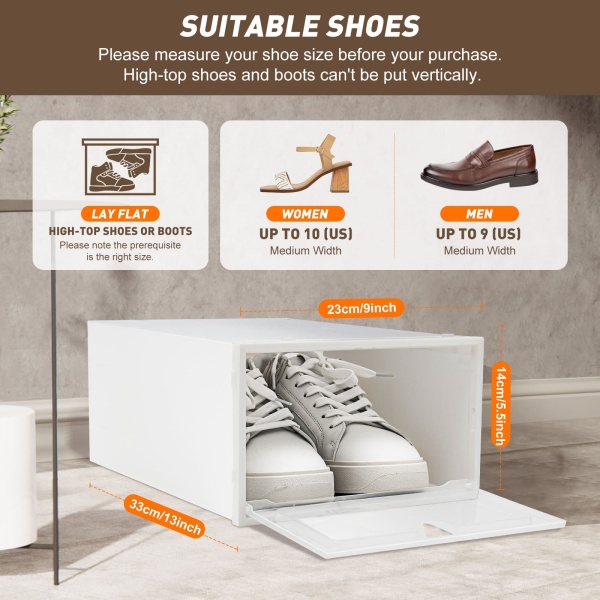 Lot de 20 boîtes de rangement à chaussures en plastique transparent empilables et durables 33 x 23 x 14 cm