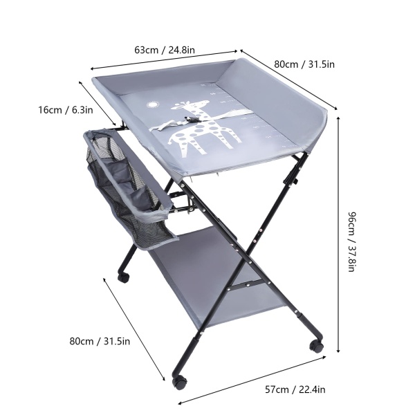 Table à langer multifonction - 25 kg - Commode à langer pliable bébé - 3 compartiments(avec/sans  roues)