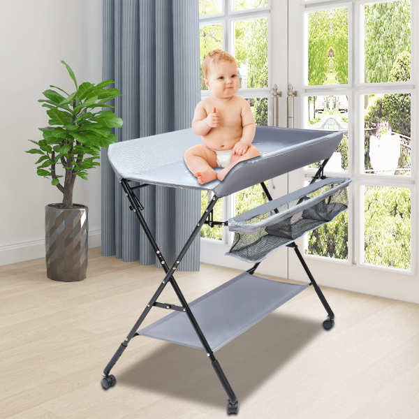 Table à langer multifonction - 25 kg - Commode à langer pliable bébé - 3 compartiments(avec/sans  roues)