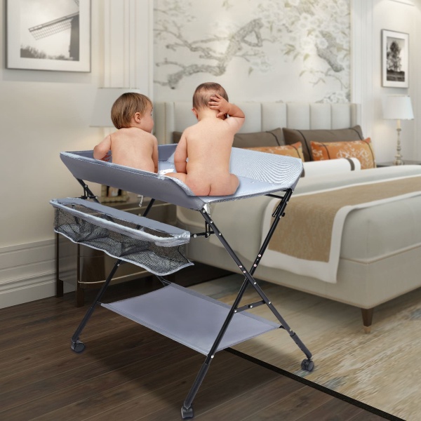 Table à langer multifonction - 25 kg - Commode à langer pliable bébé - 3 compartiments(avec/sans roues) Table à langer multifonction - 25 kg - Commode à langer pliable bébé - 3 compartiments(avec/sans roues)