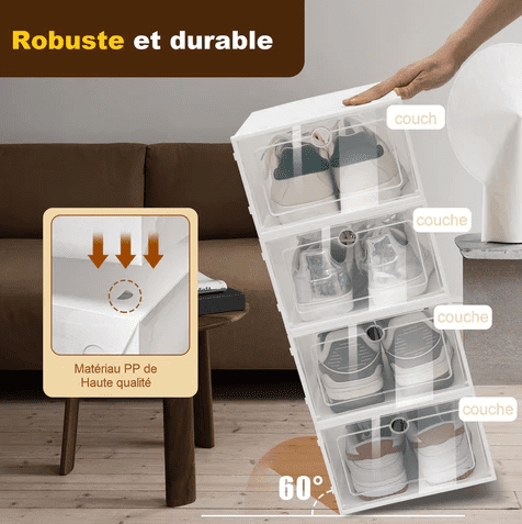 24 boîtes de chaussures transparentes empilables (avec couvercle) - hommes et femmes