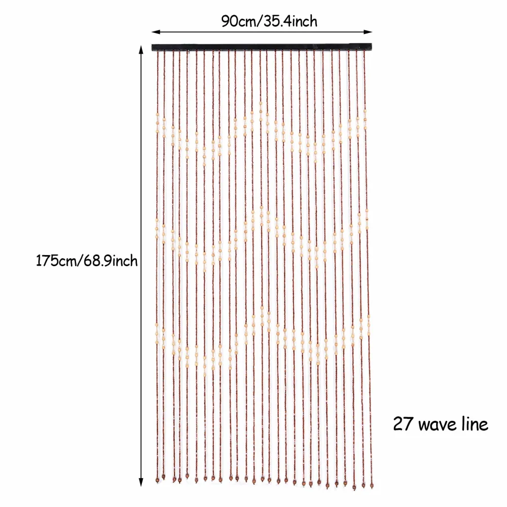 Rideau de porte en perles de bois 90 cm x 175 cm x 27 cm