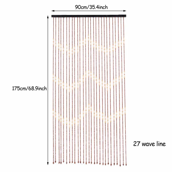 Rideau de porte en perles de bois 90 cm x 175 cm x 27 cm
