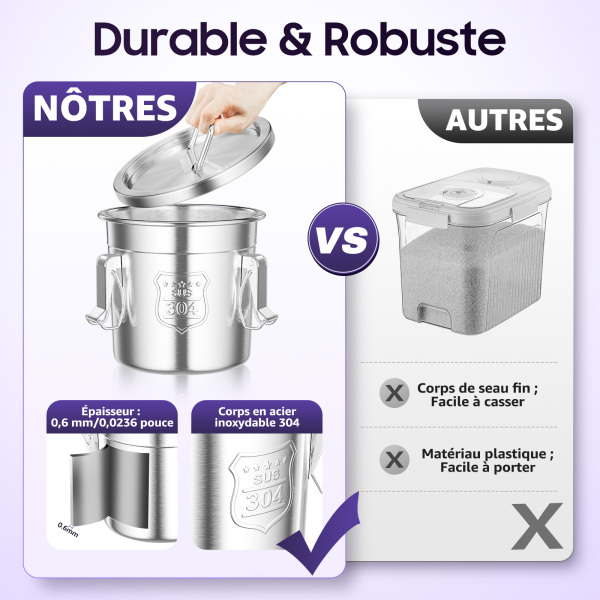 Récipient à céréales en acier inoxydable 6 L/12 l pour la cuisine et la farine d'huile Récipient à céréales en acier inoxydable 6 L/12 l pour la cuisine et la farine d'huile